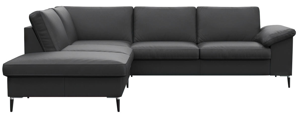 ECKSOFA Schwarz Echtleder  - Schwarz/Alufarben, Design, Leder/Metall (225/247cm) - Livetastic