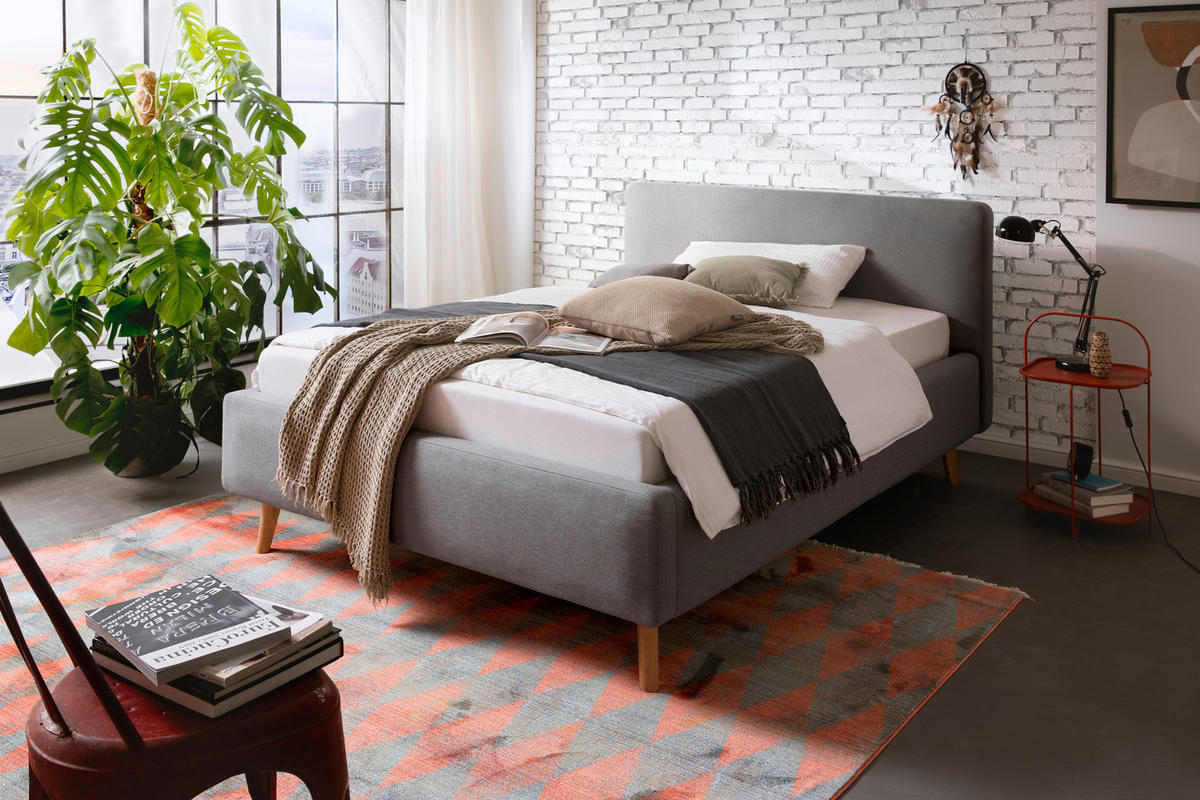 POLSTERBETT Lattenrost, Bettkasten Hellgrau 140/200 cm  - Eichefarben/Hellgrau, Design, Holz/Textil (140/200cm) - Livetastic