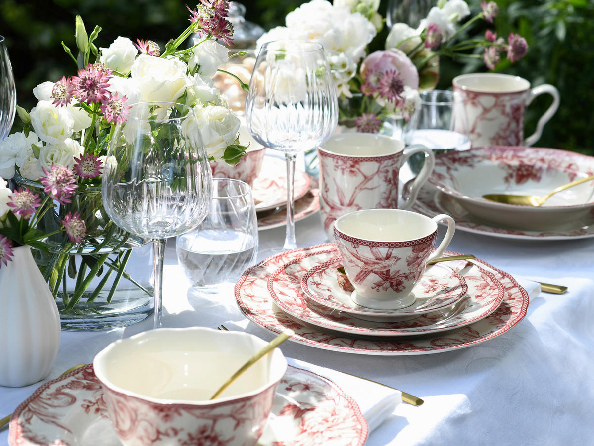 KOMBISERVICE Weiß, Bordeaux Adelaide Rot 16-teilig 4 Personen  - Bordeaux/Weiß, Basics, Keramik - Creatable