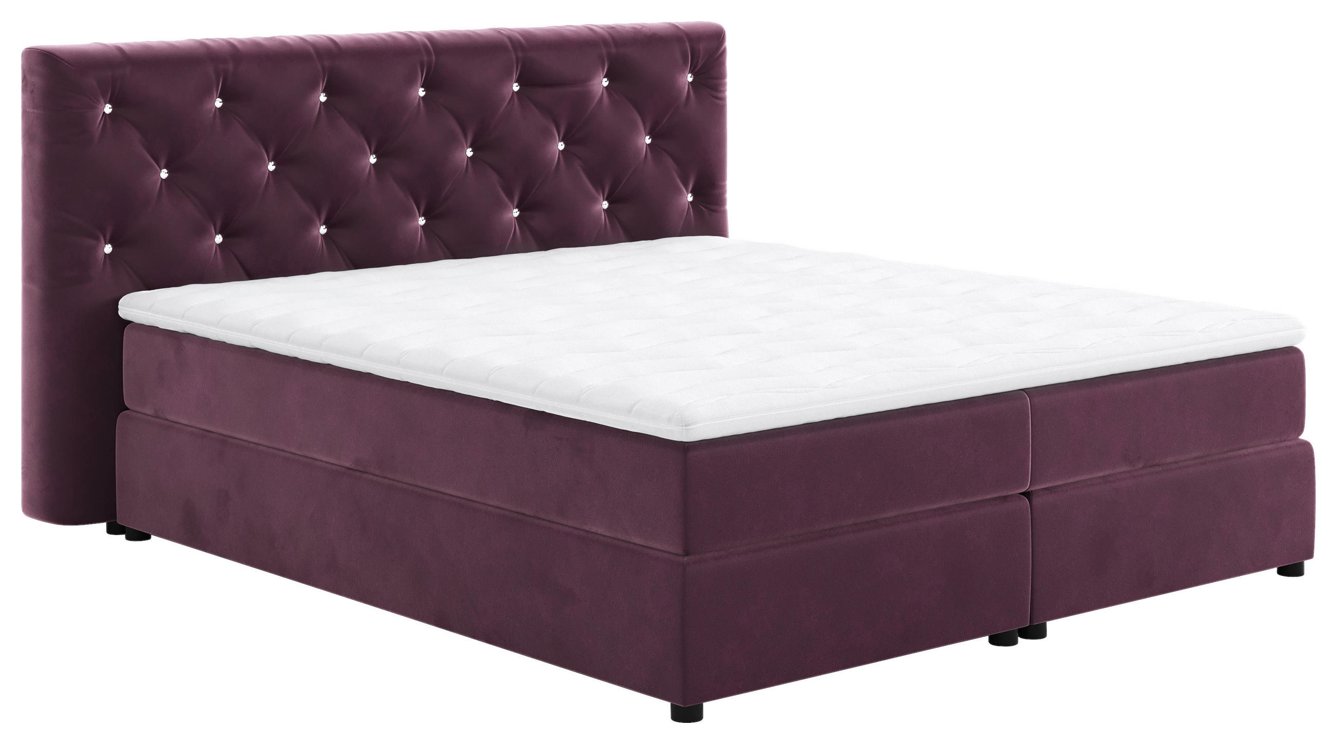 Thumbnail - Mid.you Boxspringbett, Violett, Textil, teilmassiv, H2, Höhe ca. 20 cm, 160x200 cm, Fsc, gepolstertes Kopfteil, Stoffaus...