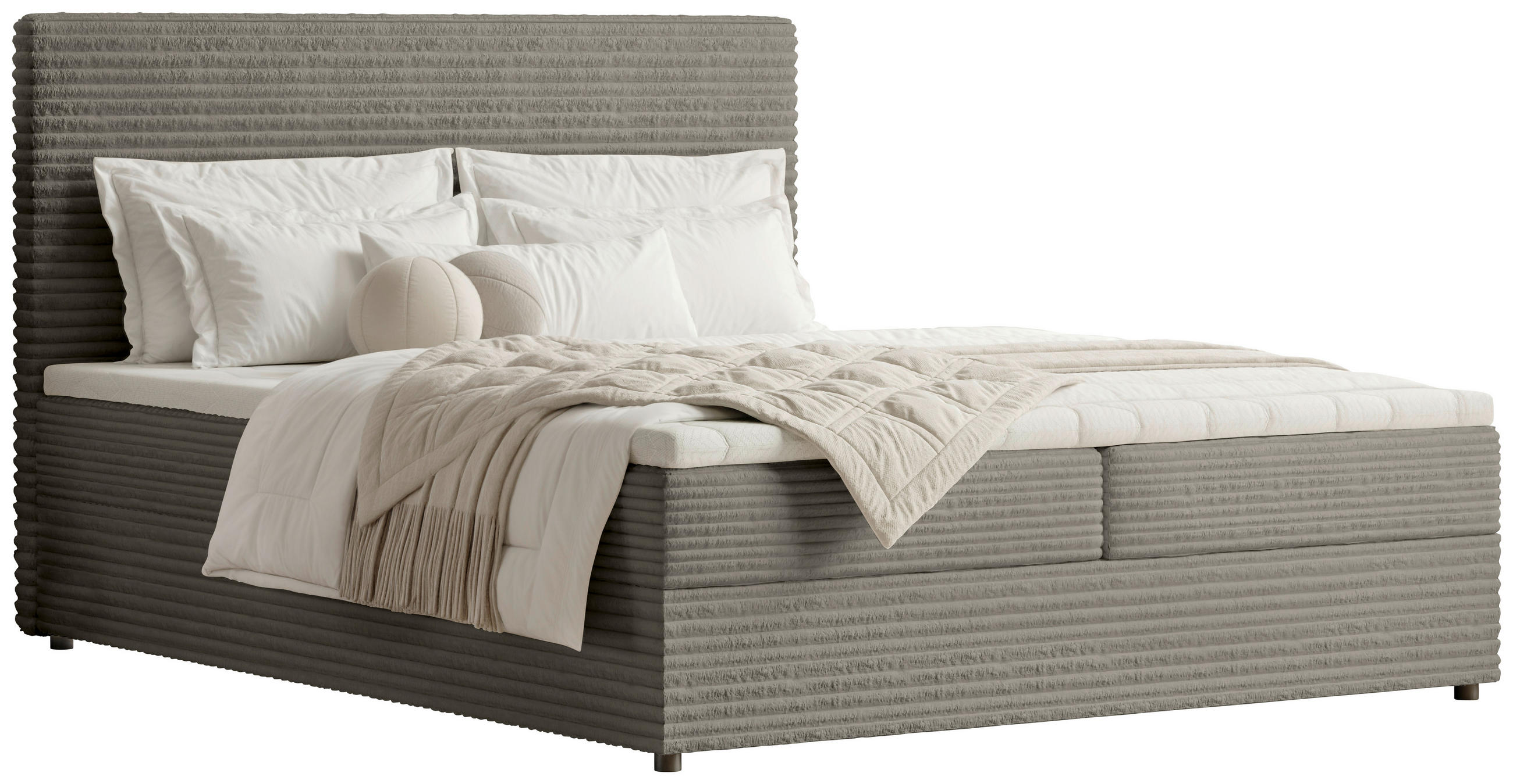 BOXBETT 160/200 cm,  in Hellgrau, Bettkasten, Topper, Matratzen, H3 = fest  - Hellgrau/Schwarz, Trend, Kunststoff/Textil (160/200cm) - Boxxx
