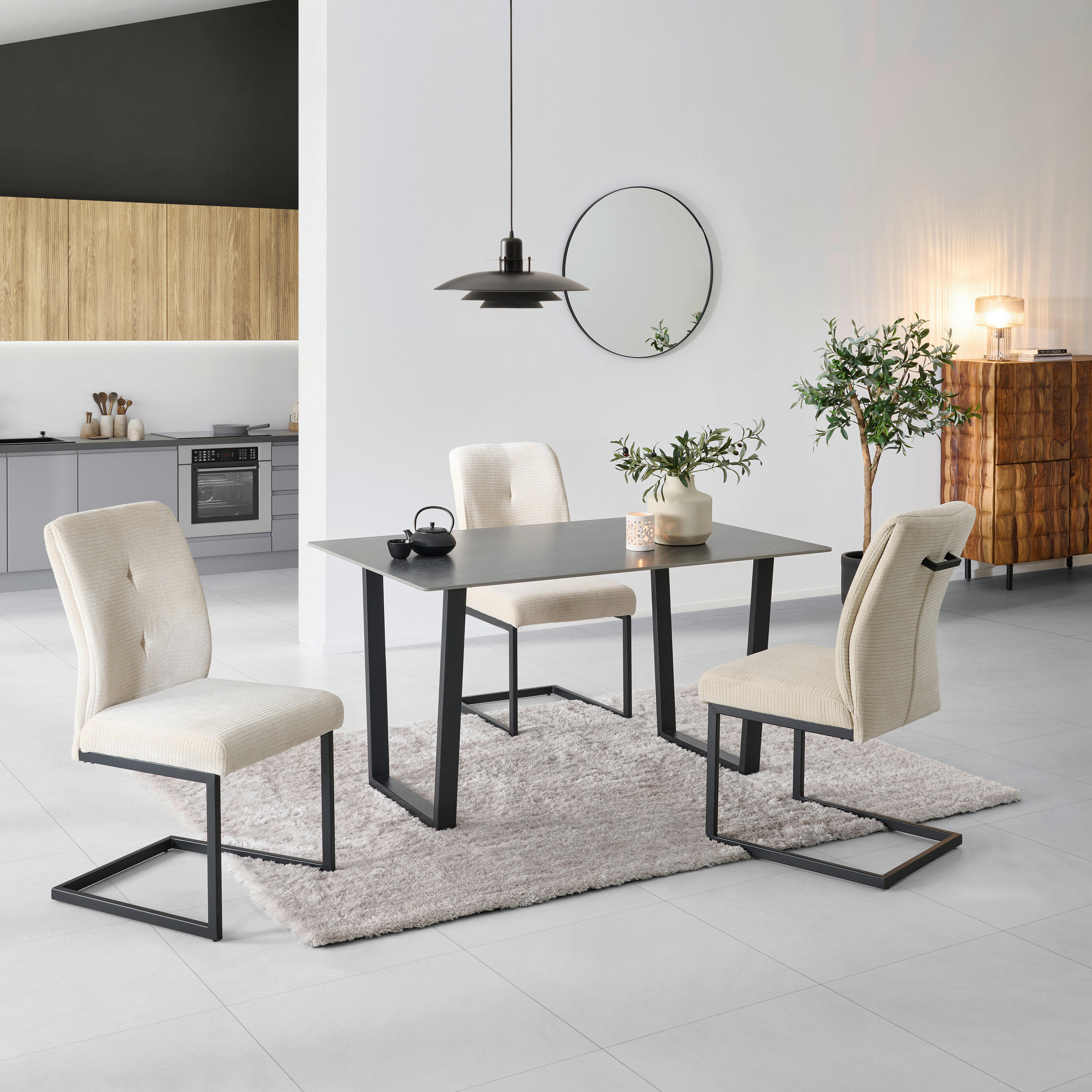 SCHWINGSTUHL  in Eisen Cord  - Beige/Schwarz, KONVENTIONELL, Textil/Metall (50/99/67cm) - MID.YOU