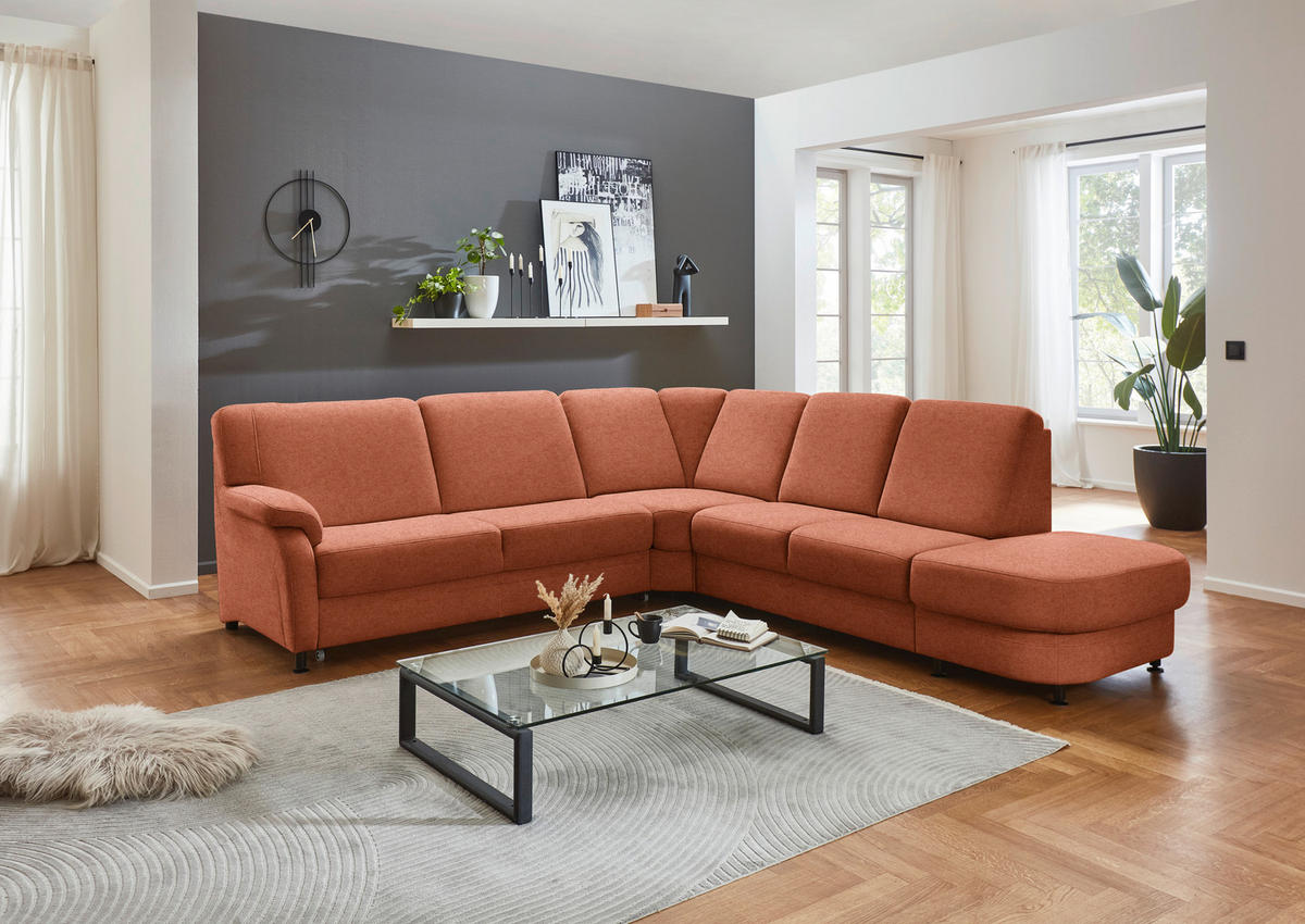 ECKSOFA Flachgewebe Rostfarben  - Rostfarben/Schwarz, Konventionell, Textil/Metall (269/287cm) - Beldomo System