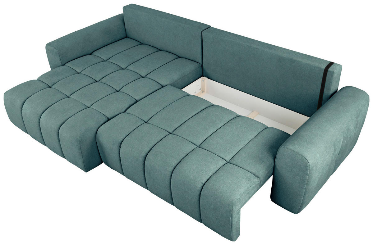 ECKSOFA Petrol Velours  - Petrol/Schwarz, KONVENTIONELL, Kunststoff/Textil (168/298cm) - Carryhome