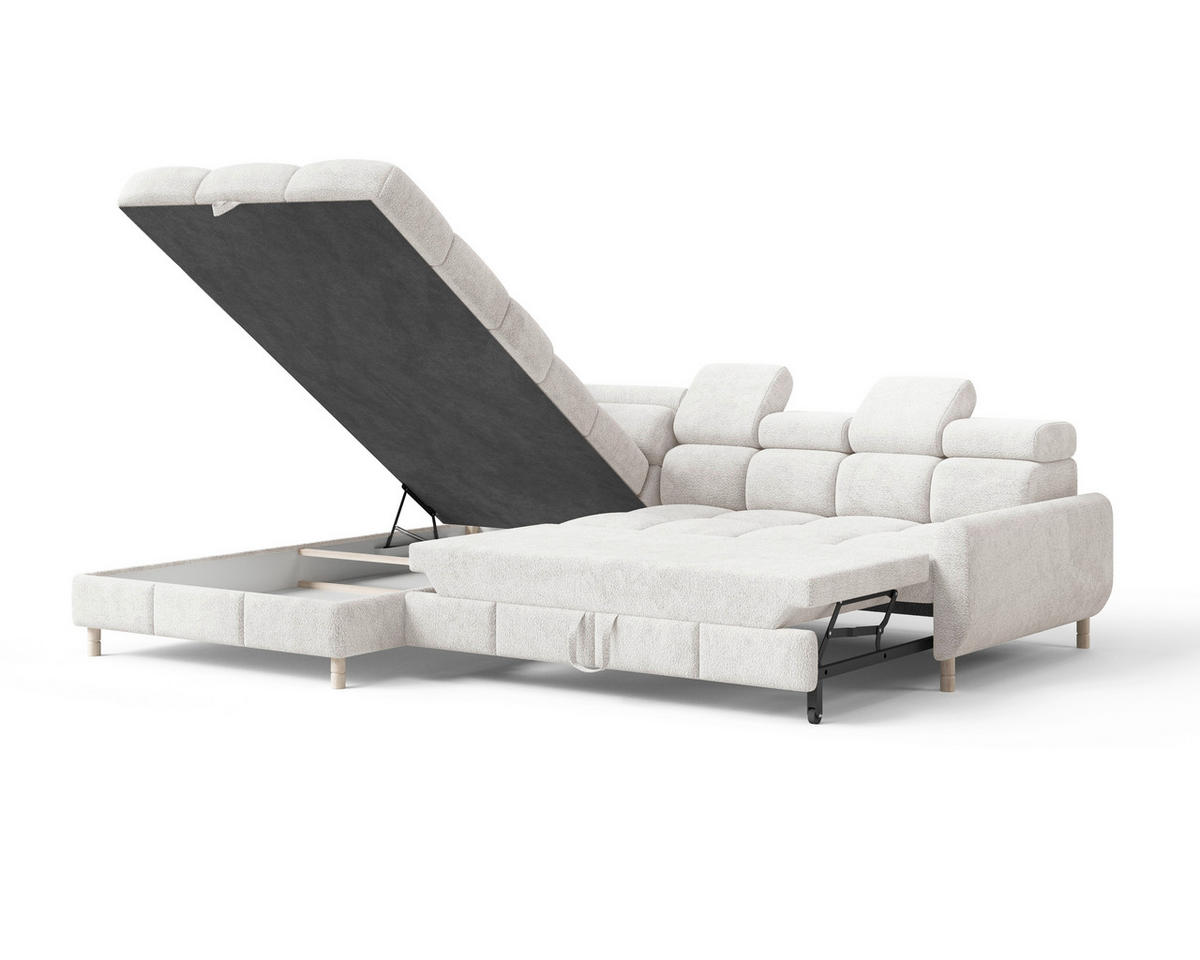 ECKSOFA BUN in Bouclé Weiß  - Elfenbein/Weiß, Design, Holz/Textil (209/276cm) - MID.YOU