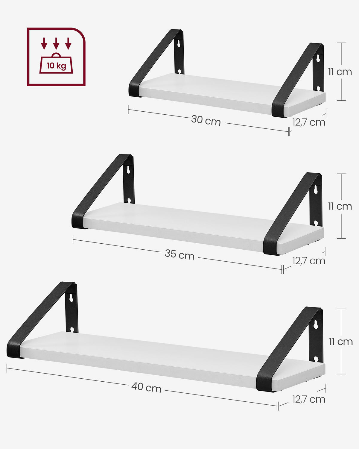 WANDREGALSET  - Schwarz/Weiß, Trend, Holzwerkstoff/Metall (30/35/40/11/12cm) - Boxxx