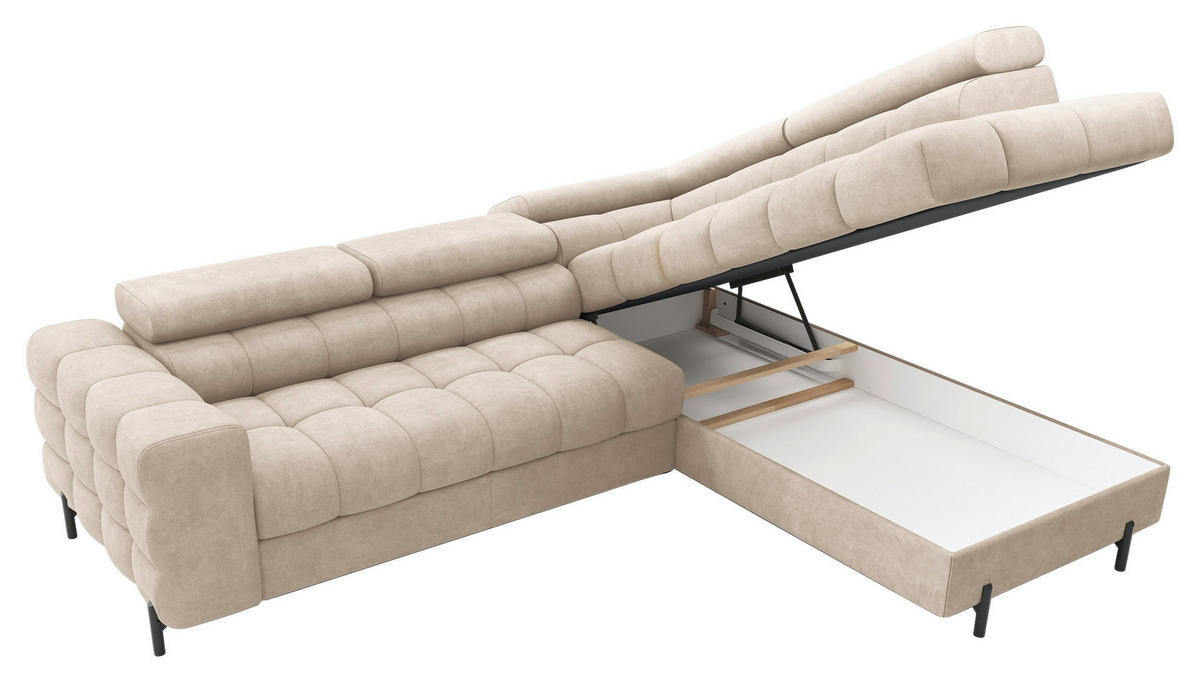 ECKSOFA FERUCCE in Chenille Beige  276/200 cm  - Beige/Schwarz, Design, Textil/Metall (276/200cm) - MID.YOU