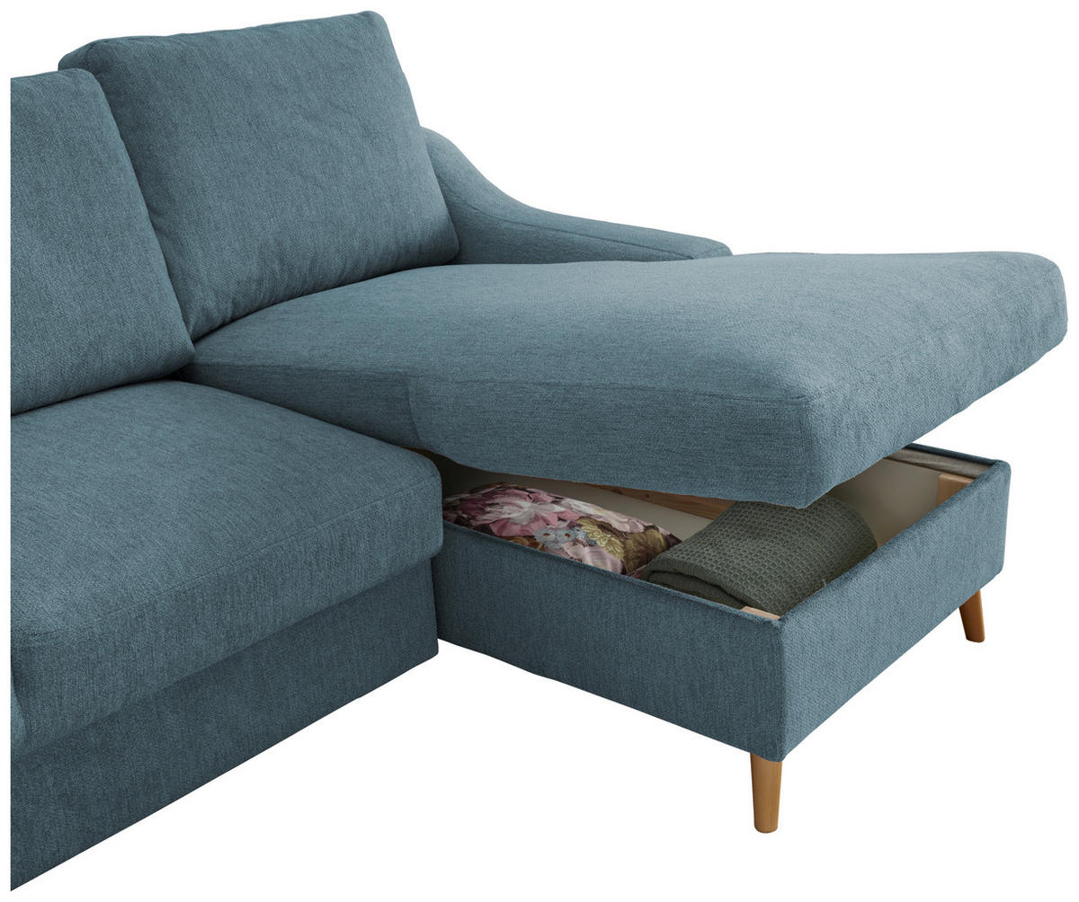ECKSOFA Blau Mikrofaser  - Blau/Schwarz, Design, Holz/Textil (228/150cm) - MID.YOU