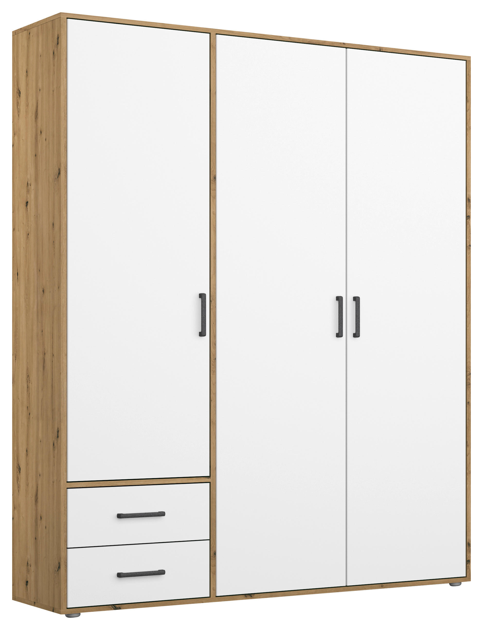 DREHTÜRENSCHRANK 140/194/53 cm 3-türig Weiß, Eiche Artisan  - Weiß/Eiche Artisan, MODERN, Holzwerkstoff/Kunststoff (140/194/53cm) - Rauch Möbel