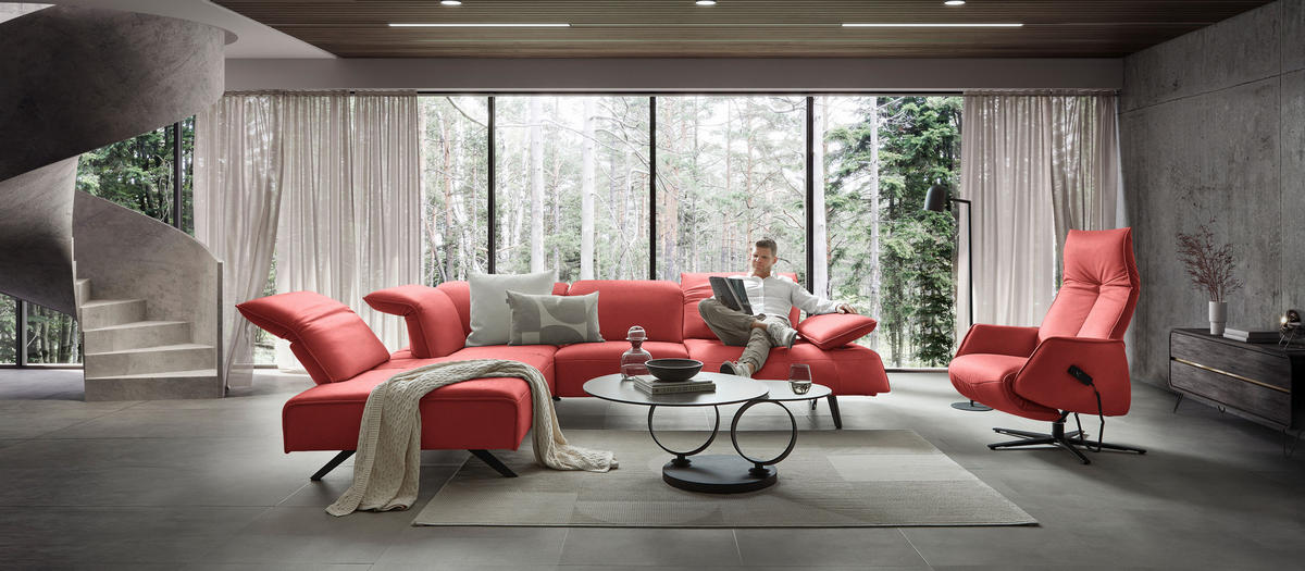 ECKSOFA  in Echtleder Koralle  230/290 cm  - Koralle/Anthrazit, Design, Leder/Metall (230/290cm) - Johann Jakob