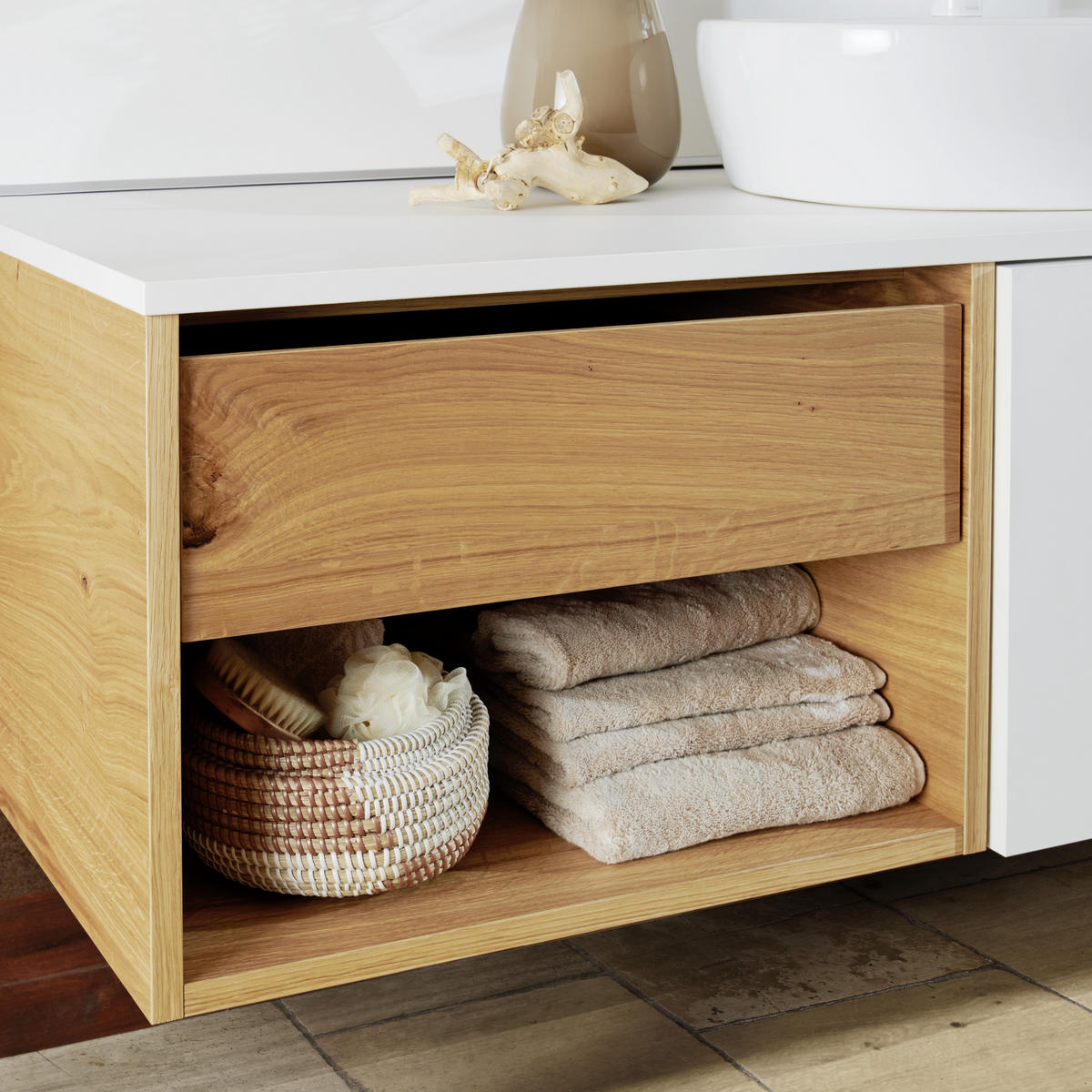 BADEZIMMER  in 180 cm  - Eichefarben/Weiß, KONVENTIONELL, Glas/Keramik (180cm) - Moderano