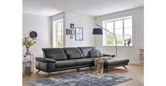 WOHNLANDSCHAFT in Leder Anthrazit - Anthrazit/Schwarz, Design, Leder/Metall (328/193cm) - Dieter Knoll