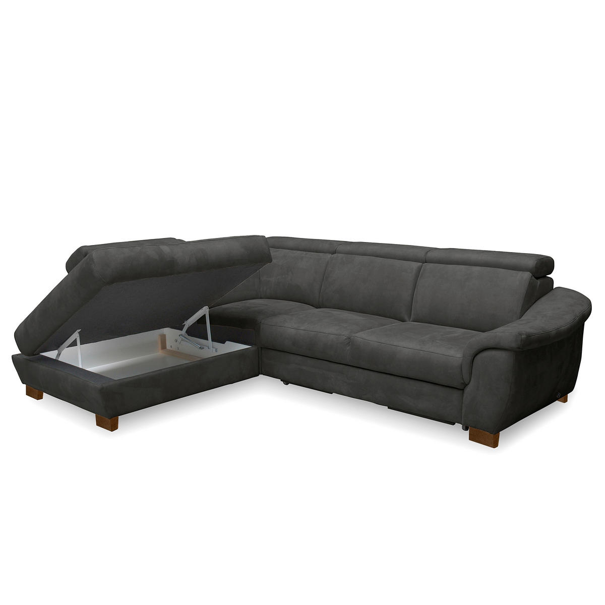 ECKSOFA TREND in Mikrofaser Anthrazit Bettkasten, Relaxfunktion, Kopfteilverstellung  238/276 cm  - Wengefarben/Anthrazit, Design, Holz/Textil (238/276cm) - Livetastic