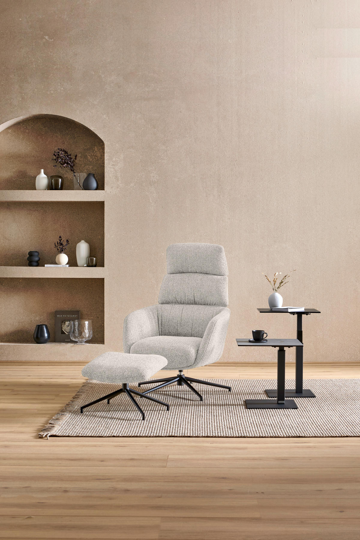 RELAXAČNÉ KRESLO, kov, textil, čierna, béžová - čierna/béžová, Design, kov/textil (73/110/87cm) - Dieter Knoll