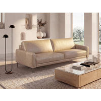 3-SITZER-SOFA SPRING in Lederlook Echtleder Beige  - Beige/Schwarzchrom, Design, Leder/Textil (187/85/92cm) - Livetastic