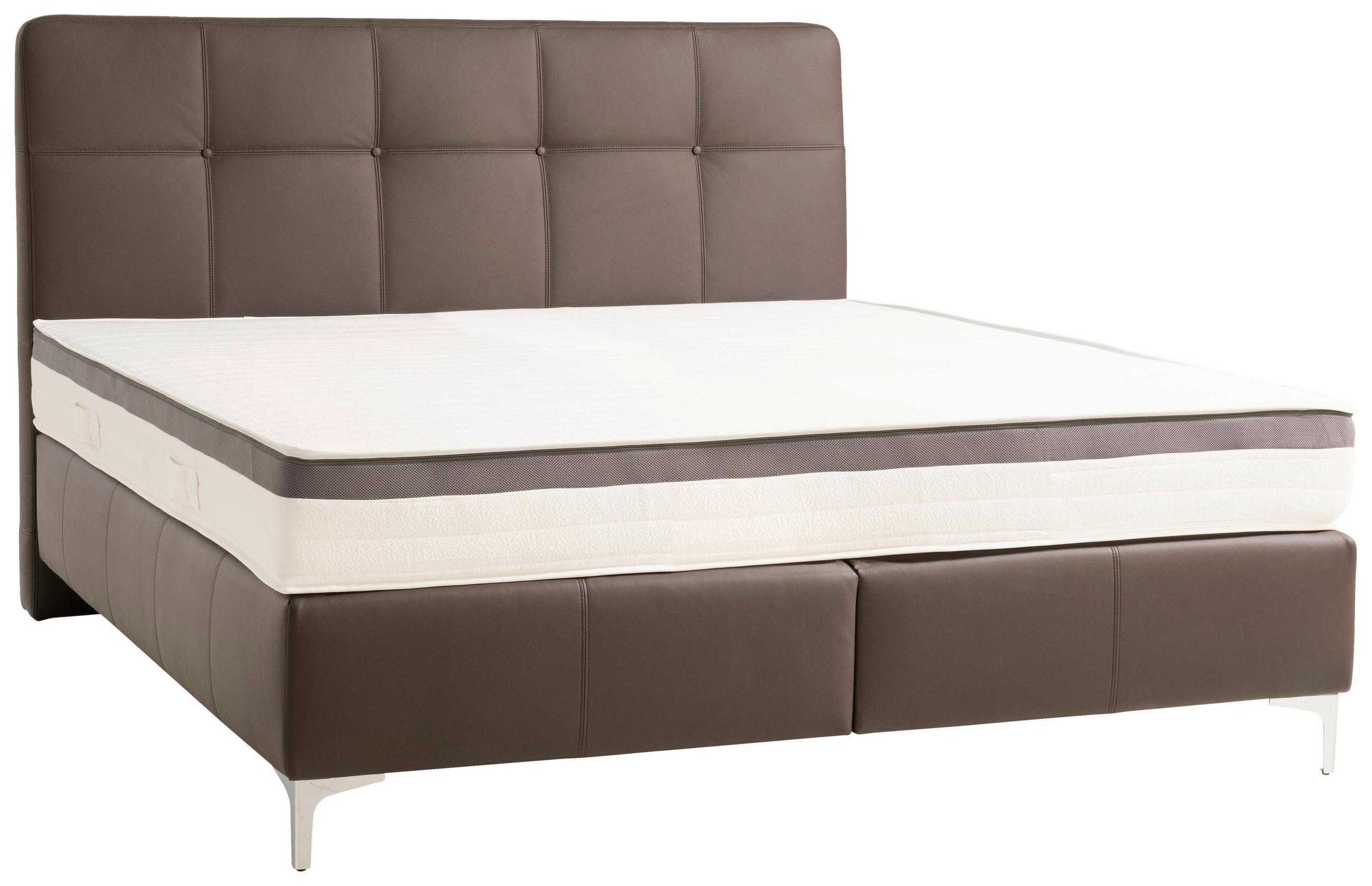 BOXSPRINGBETT 160/200 cm,  in Braun, H3 + H4 = fest + sehr fest  - Chromfarben/Braun, Basics, Leder/Holz (160/200cm) - Novel