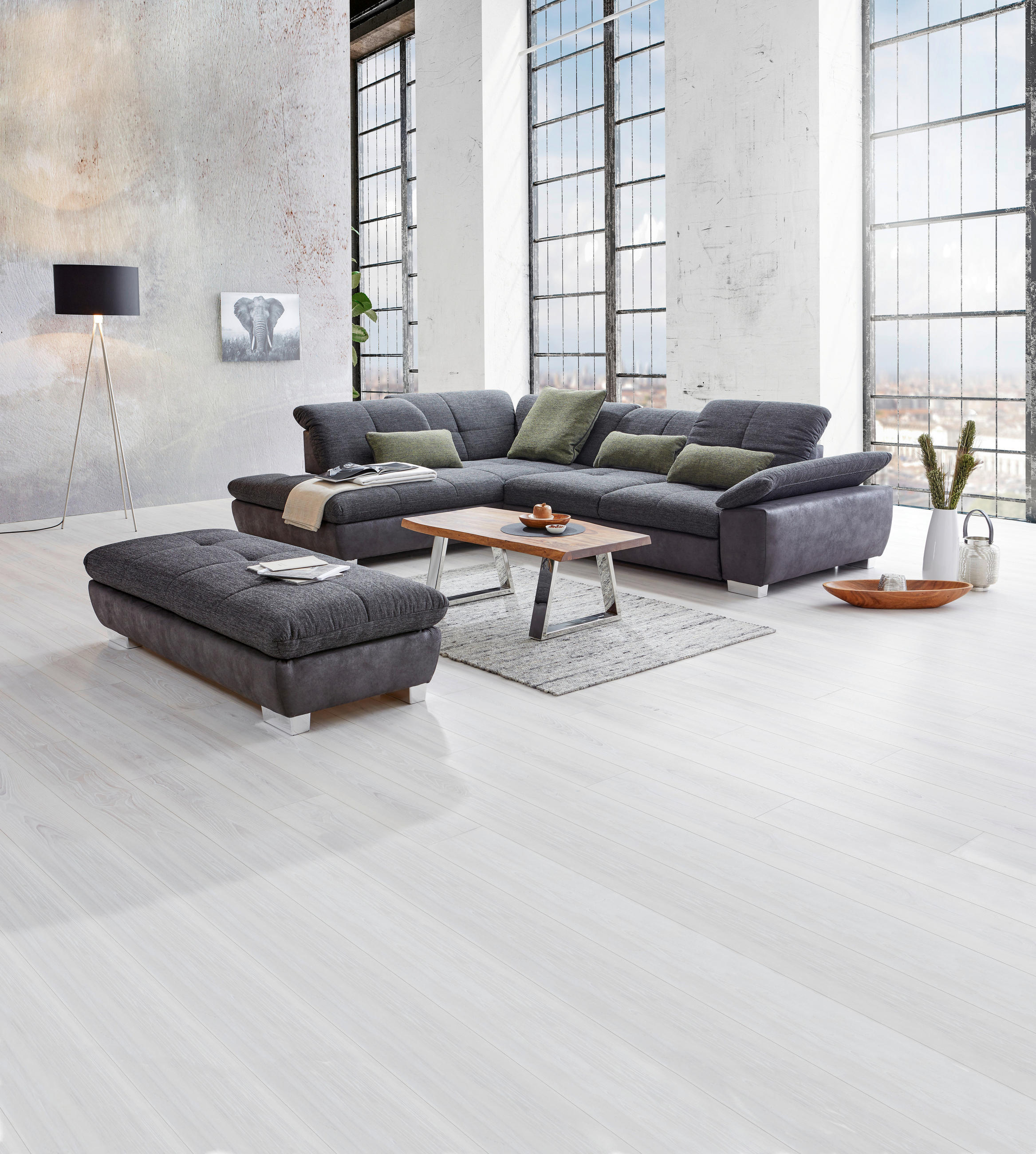 ECKSOFA Dunkelgrau Chenille  - Chromfarben/Dunkelgrau, Design, Textil (242/313cm) - Xora