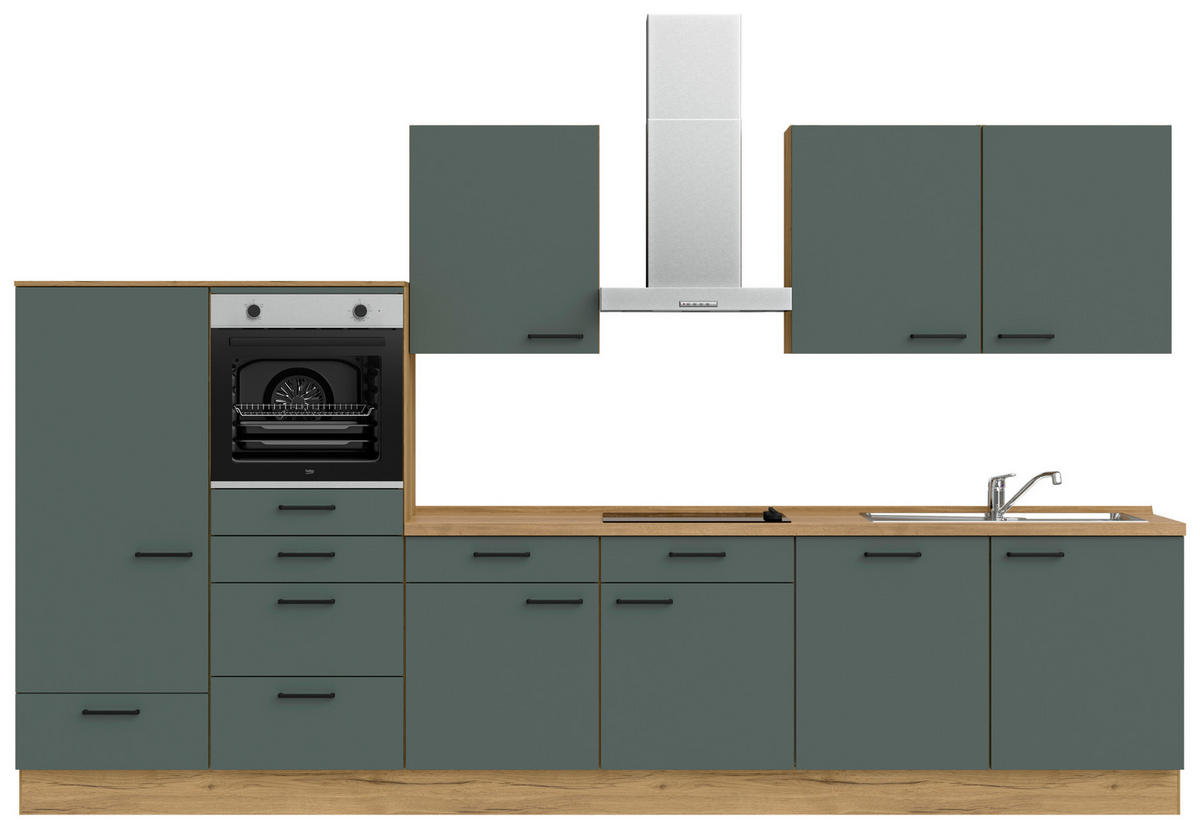 KÜCHENBLOCK Easytouch 360 cm  in Eichefarben, Dunkelgrün  - Dunkelgrün/Eichefarben, MODERN, Holzwerkstoff/Metall (360cm) - Nobilia