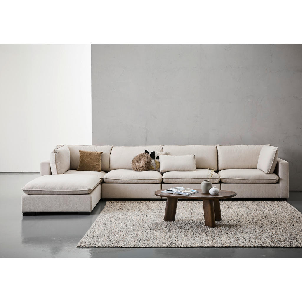 Thumbnail - Livetastic Ecksofa, Creme, Textil, Kautschukholz, massiv, 5-Sitzer, Füllung: Faserbällchen, Daunen,Faserbällchen, Daunen...