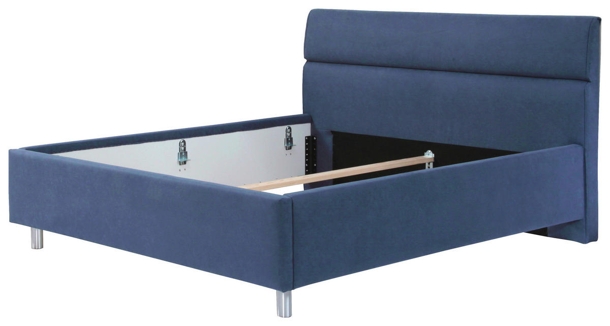 ČALÚNENÁ POSTEĽ, 180/200 cm, tmavomodrá - biela/tmavomodrá, Konventionell, kov/drevo (180/200cm) - Esposa