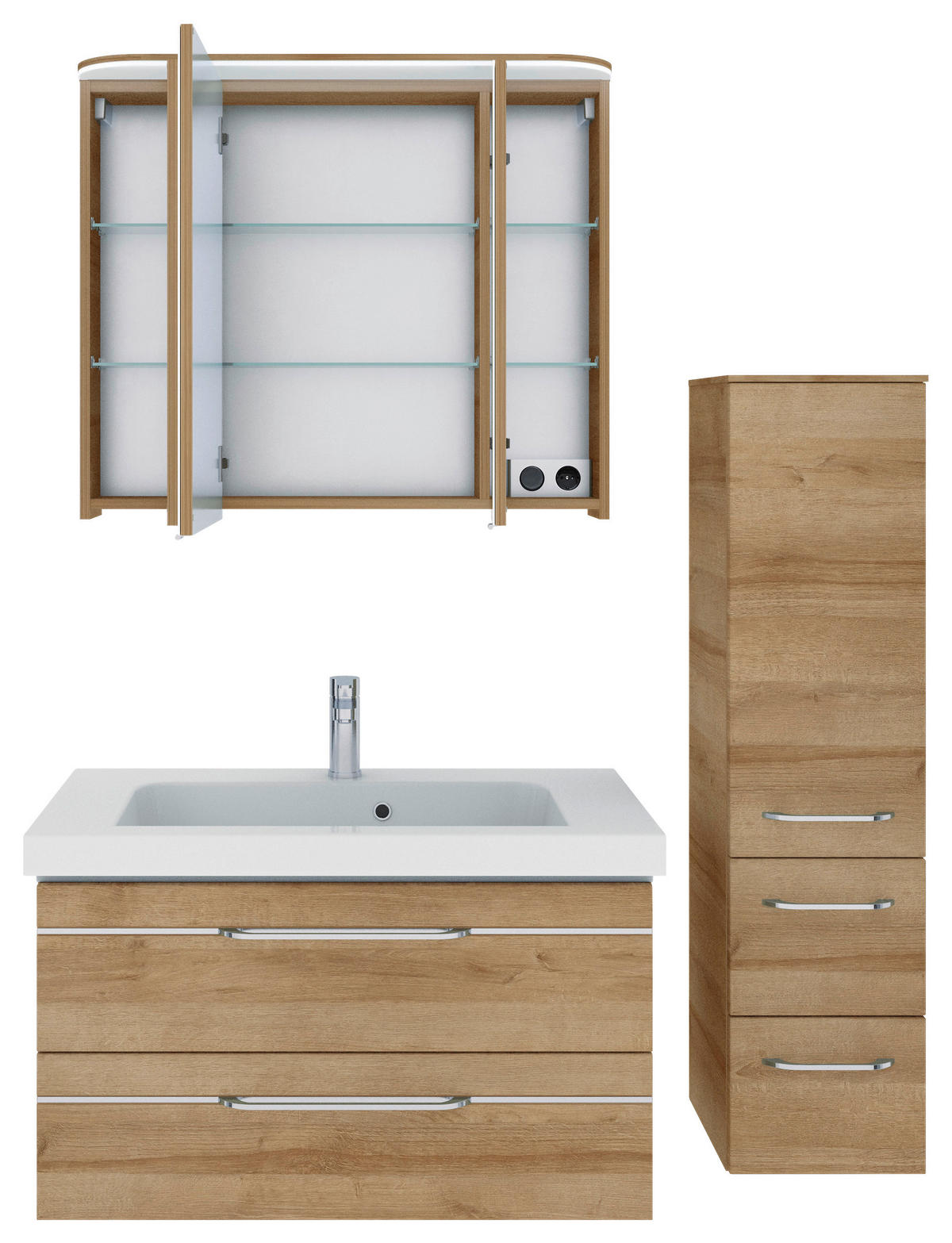 BADEZIMMER  in 122 cm  - Chromfarben/Eichefarben, KONVENTIONELL, Glas/Holzwerkstoff (122cm) - Pelipal