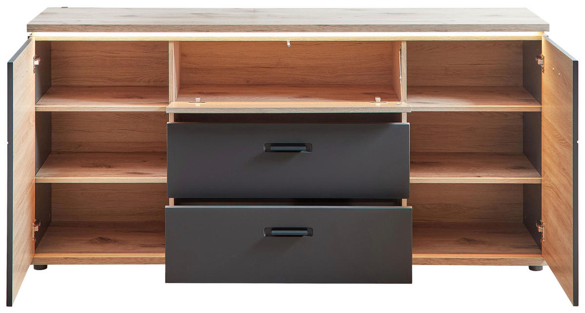 SIDEBOARD Graphitfarben, Eichefarben  180/86/43 cm  - Eichefarben/Graphitfarben, Modern, Holzwerkstoff/Metall (180/86/43cm) - Stylife
