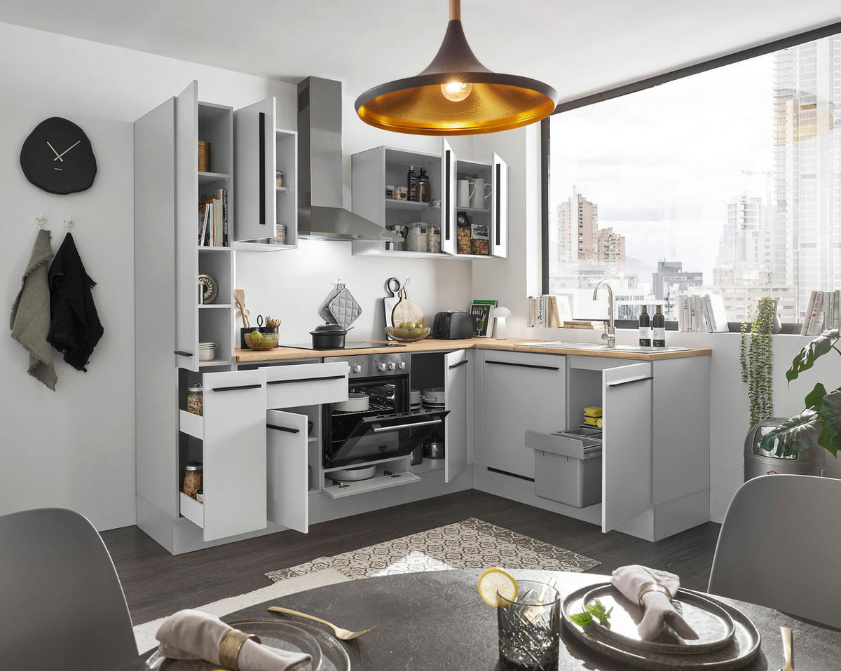 ECKKÜCHE 250/175 cm  in Weiß, Eichefarben  - Eichefarben/Schwarz, Design, Holzwerkstoff/Kunststoff (250/175cm) - MID.YOU