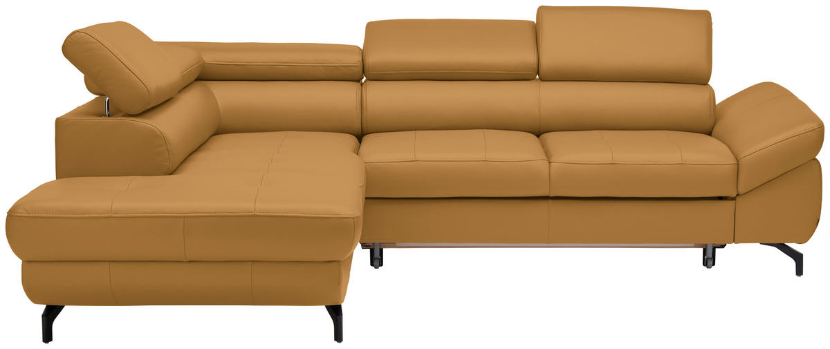 ECKSOFA in Echtleder Senfgelb  - Senfgelb/Schwarz, Design, Leder/Metall (220/270cm) - Novel