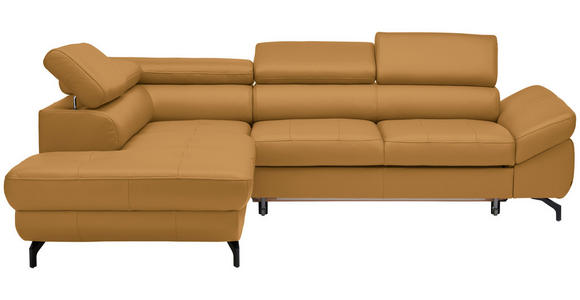 ECKSOFA Senfgelb Echtleder  - Senfgelb/Schwarz, Design, Leder/Metall (220/270cm) - Novel