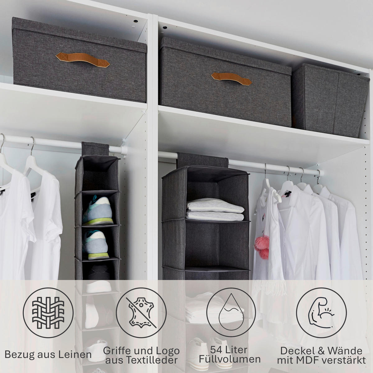 BOX MIT DECKEL Premium  - Grau, Basics, Holzwerkstoff/Textil (54/40/25cm) - Store It