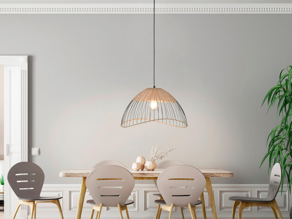 HÄNGELEUCHTE  48/48/120 cm    - Eukalyptusholzfarben/Schwarz, Natur, Holz/Kunststoff (48/48/120cm) - Just Light