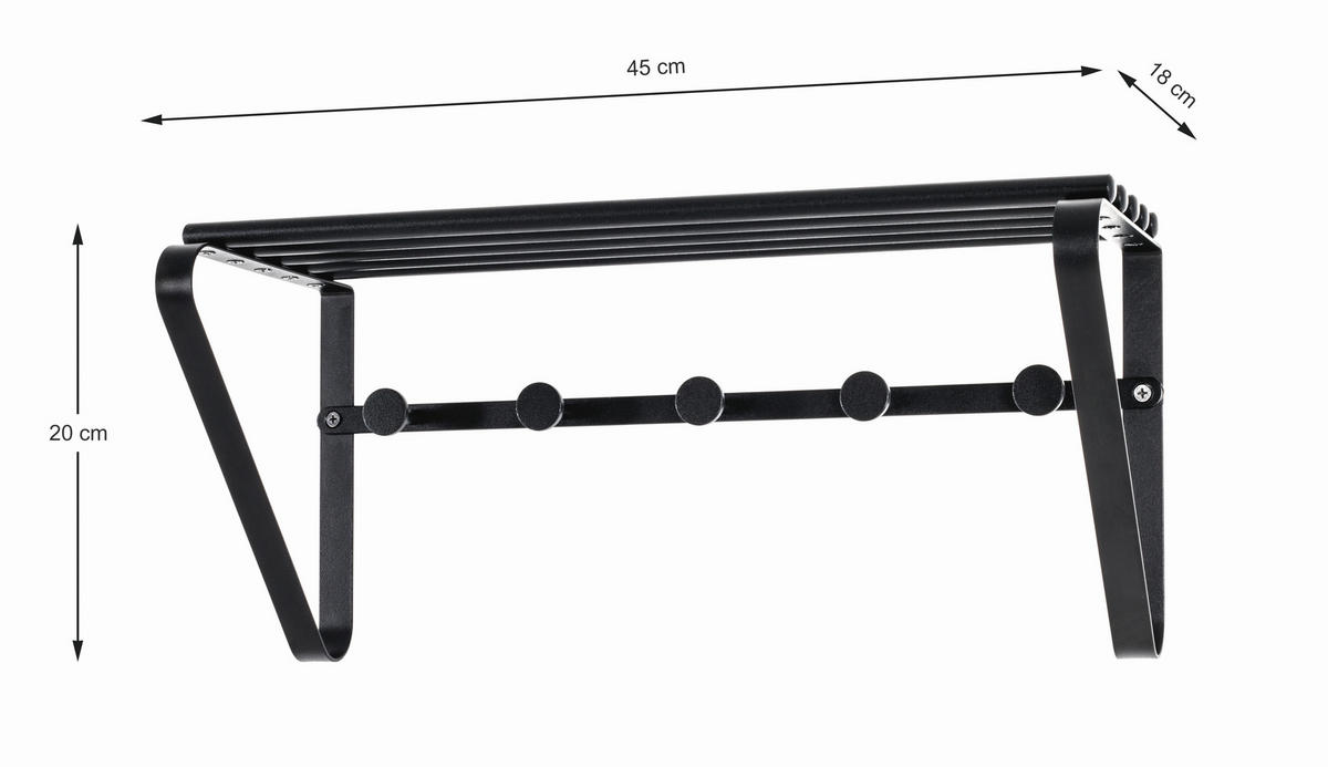 WANDGARDEROBE - Schwarz, Design, Metall (45/20/18cm)