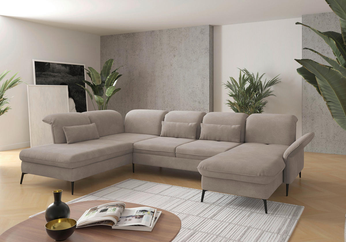 WOHNLANDSCHAFT in Flachgewebe Greige  - Greige/Schwarz, Konventionell, Textil/Metall (231/359/198cm) - Sit & More