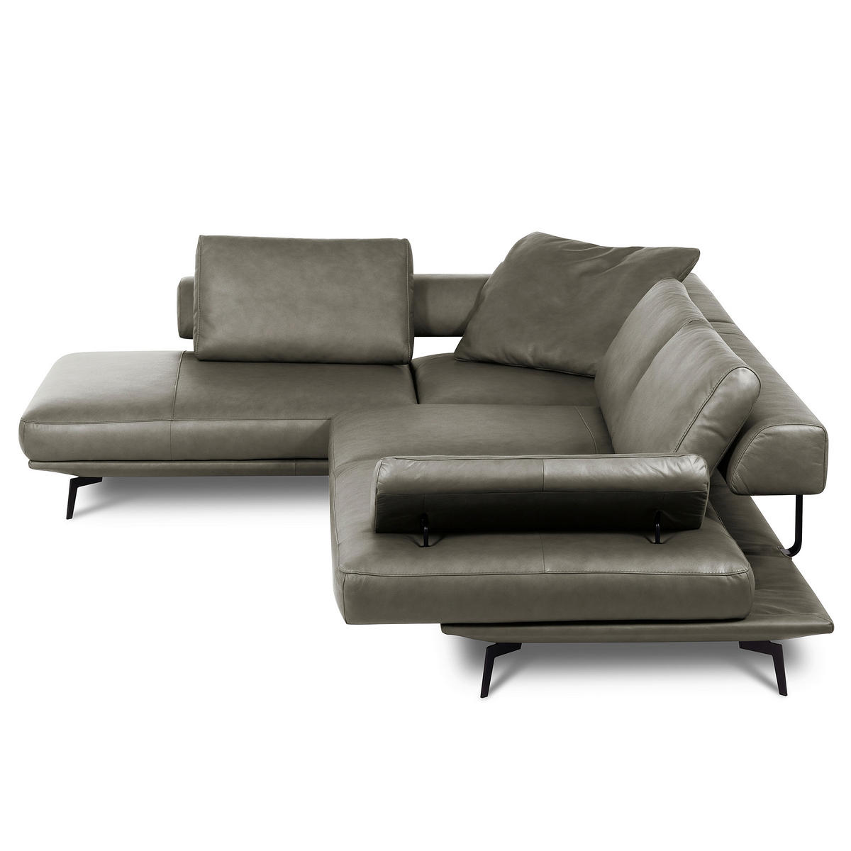 ECKSOFA Grau Echtleder  - Schwarz/Grau, Design, Leder/Metall (237/306cm) - Livetastic