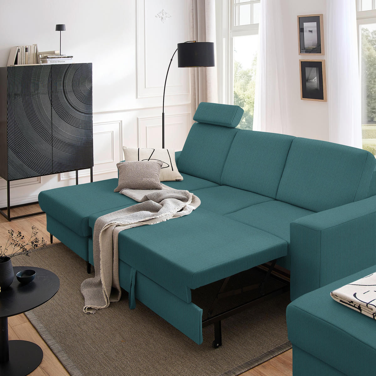 ECKSOFA in Cord Waldgrün  - Waldgrün/Schwarz, Konventionell, Textil/Metall (167/247cm) - Stylife