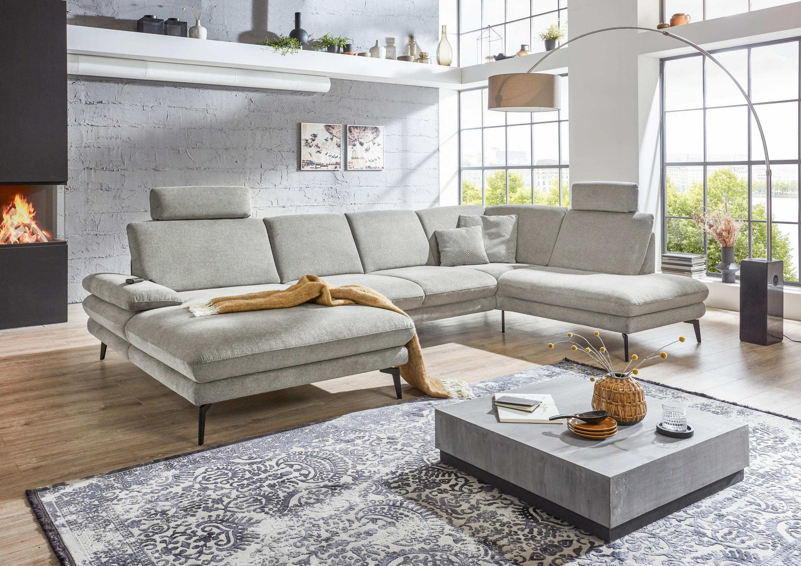 SEDACÍ SOUPRAVA, textil, šedá - šedá/černá, Design, kov/textil (208/344/180cm) - Dieter Knoll