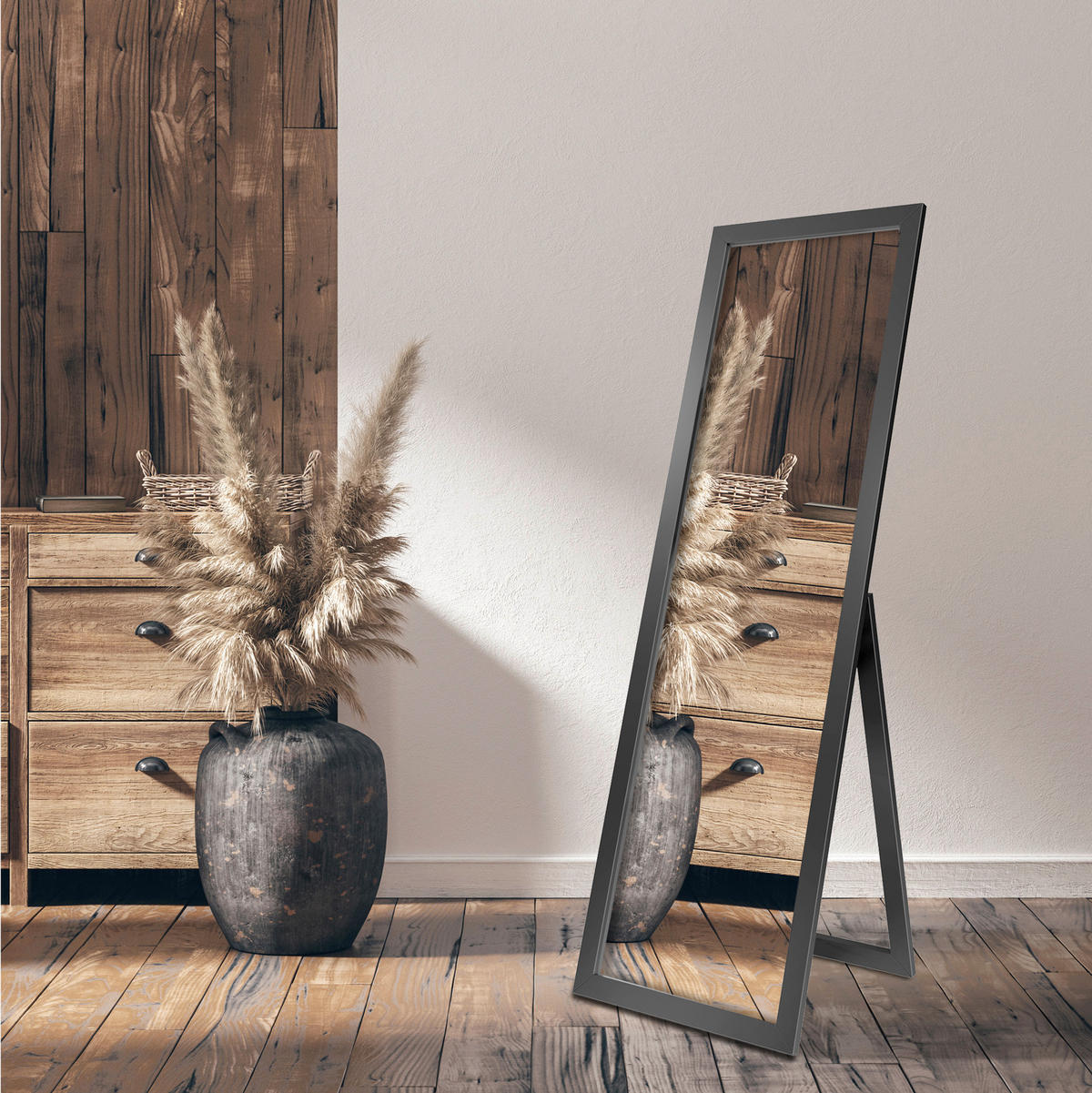 DEKOSPIEGEL  46/146 cm   in rechteckig  - Schwarz, Basics, Glas/Holz (46/146cm)