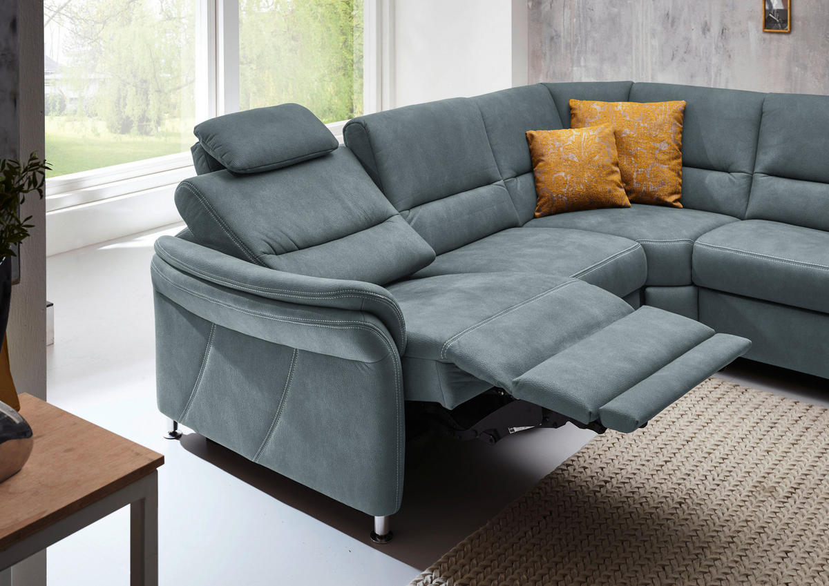 SOFFA i mikrofiber blågrå  - aluminiumfärg/blågrå, Klassisk, metall/textil (262/335/173cm) - Beldomo System