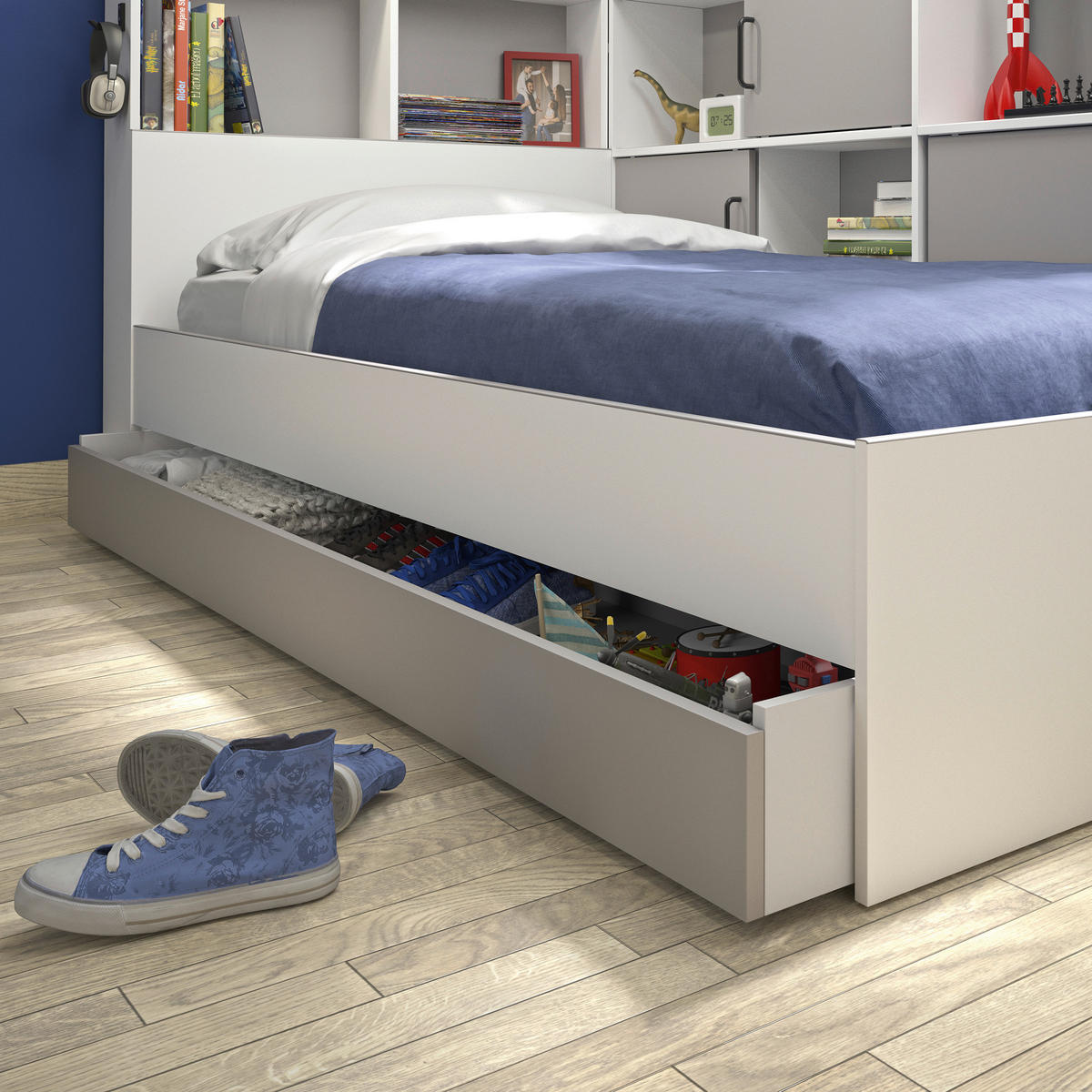 KREVET S PROSTOR. ZA ODLAGANJ   90/200 cm   siva, bijela  - bijela/siva, Moderno, drvni materijal (90/200cm) - MID.YOU
