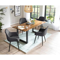 TISCHGRUPPE   - Cognac/Anthrazit, MODERN, Holz/Textil (180/90/77cm) - Livetastic