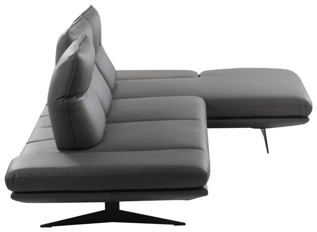 ECKSOFA  in Echtleder Dunkelgrau  291/180 cm  - Dunkelgrau/Schwarz, Design, Leder/Metall (291/180cm) - Celina Home