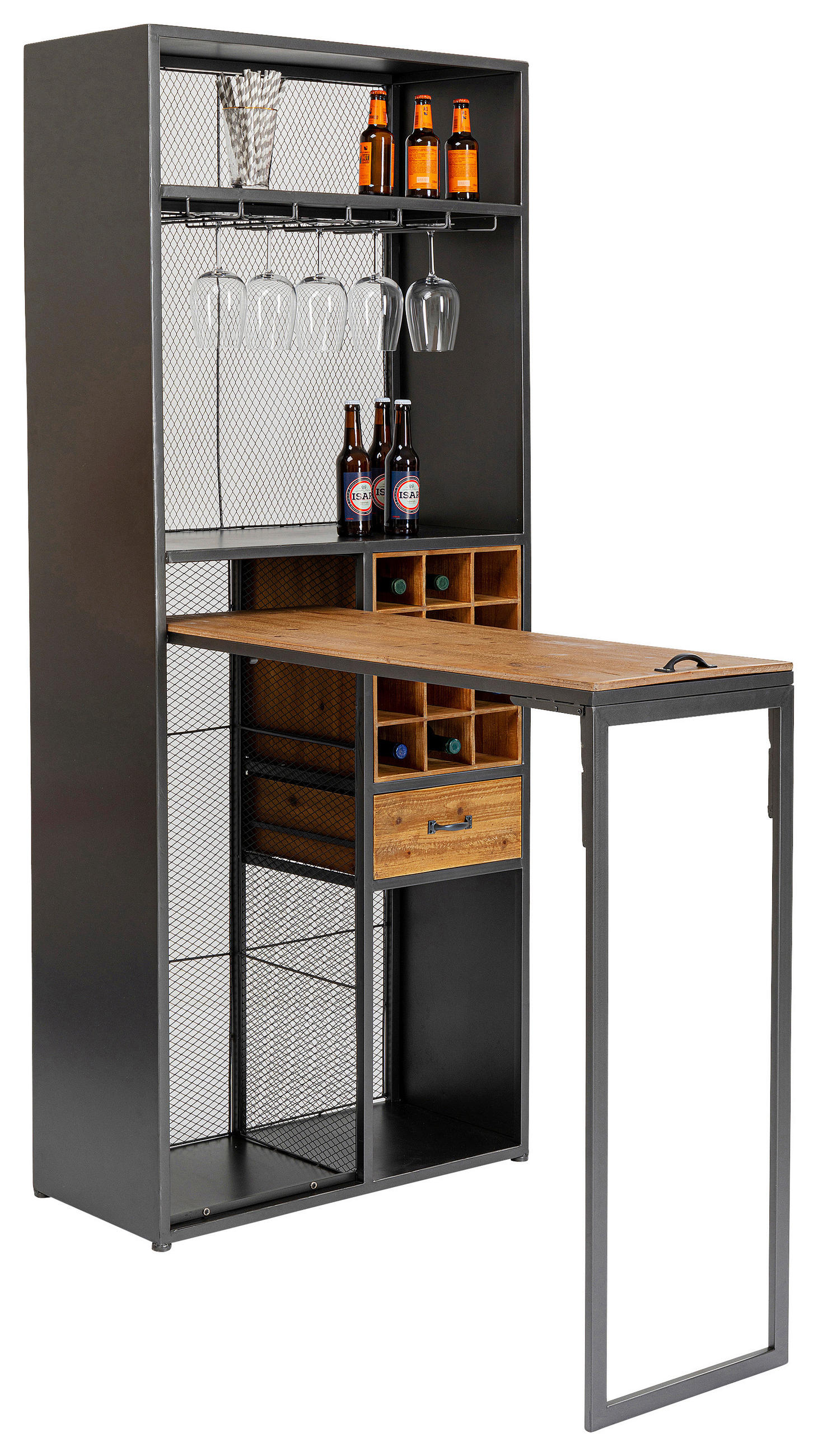 BARSCHRANK Tanne massiv Grau, Naturfarben  - Naturfarben/Grau, Design, Holz/Metall (80/201/38-134,5cm) - Kare-Design