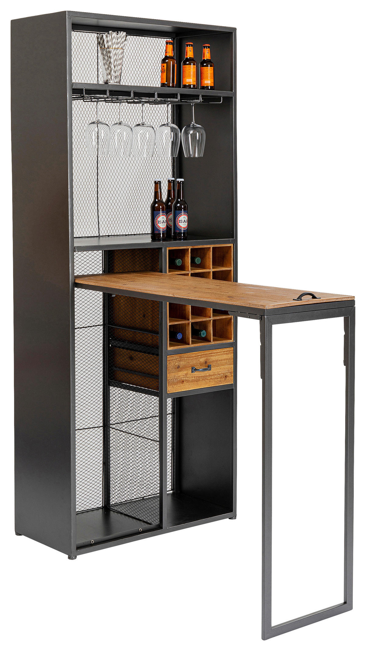 BARSCHRANK Tanne massiv Grau, Naturfarben  - Naturfarben/Grau, Design, Holz/Metall (80/201/38-134,5cm) - Kare-Design