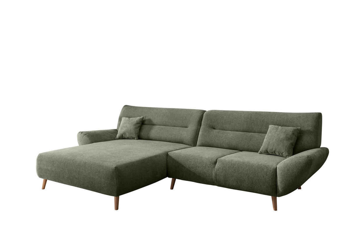 ECKSOFA in Chenille Dunkelgrün  - Wildeiche/Dunkelgrün, Modern, Holz/Textil (166/290cm) - MID.YOU