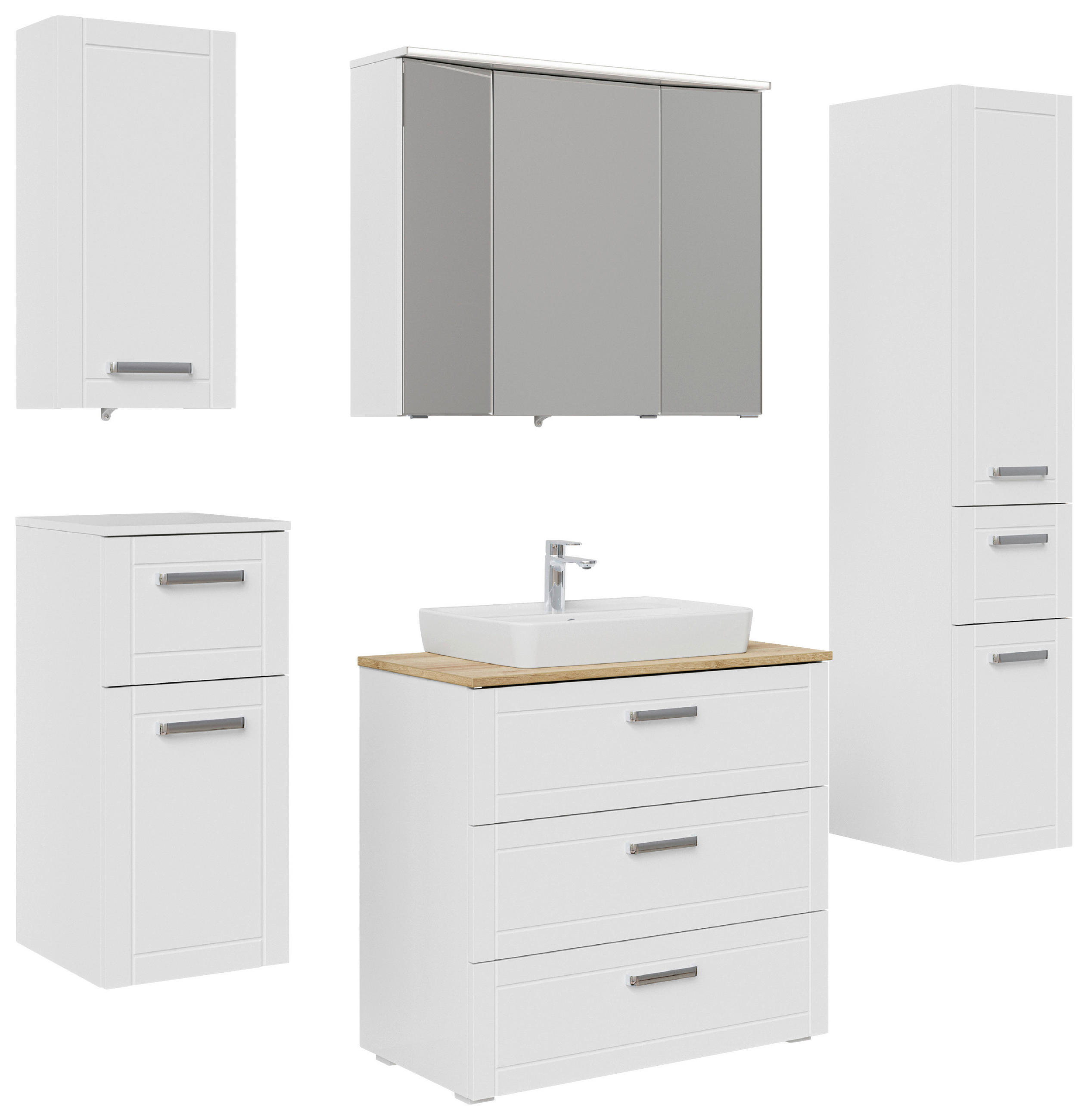 BADEZIMMER 7-teilig  in 160 cm  - Chromfarben/Eichefarben, MODERN, Glas/Keramik (160cm) - Sadena