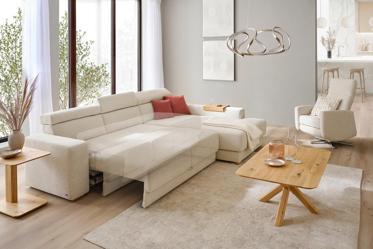 ECKSOFA Naturfarben Chenille  - Eichefarben/Naturfarben, Design, Textil (316/206cm) - Sedda