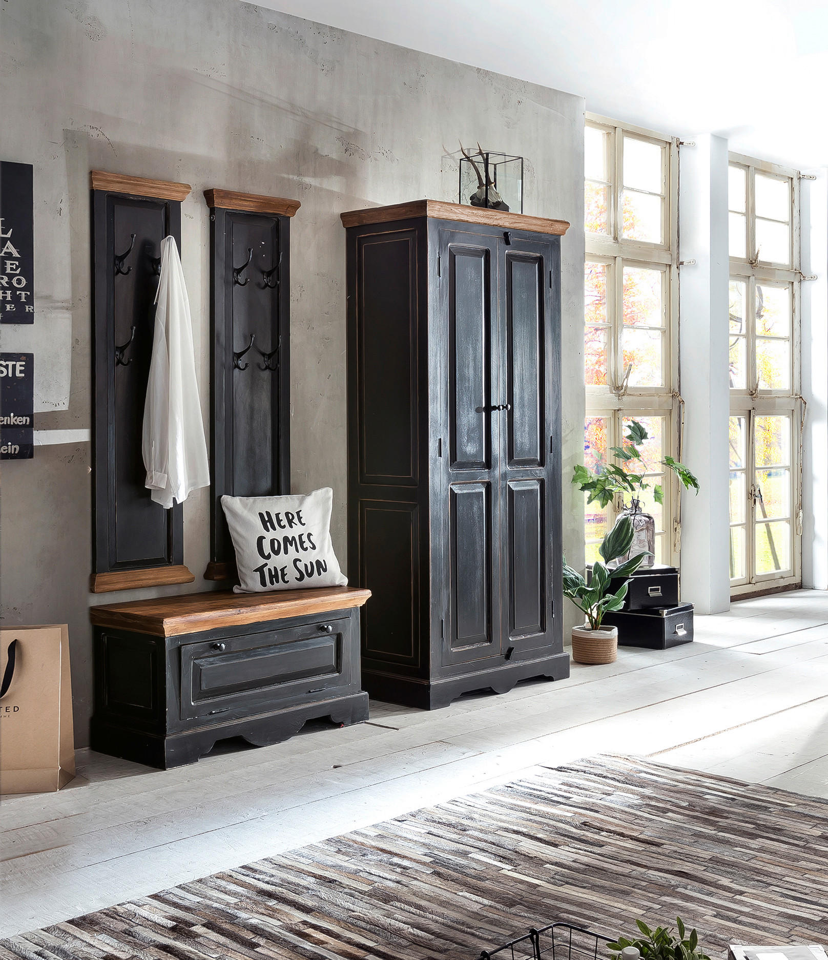 GARDEROBE 4-teilig  in 165/180/45 cm  - Schwarz/Honig, Design, Holz/Holzwerkstoff (165/180/45cm) - MID.YOU
