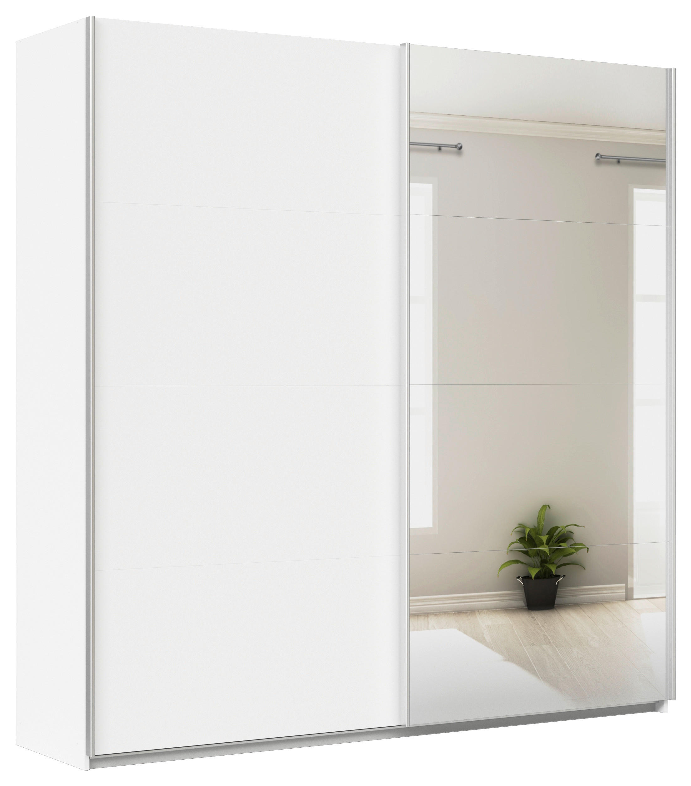 SCHWEBETÜRENSCHRANK 225/229/62 cm 2-türig Silberfarben, Weiß  - Silberfarben/Alufarben, MODERN, Holzwerkstoff/Metall (225/229/62cm)