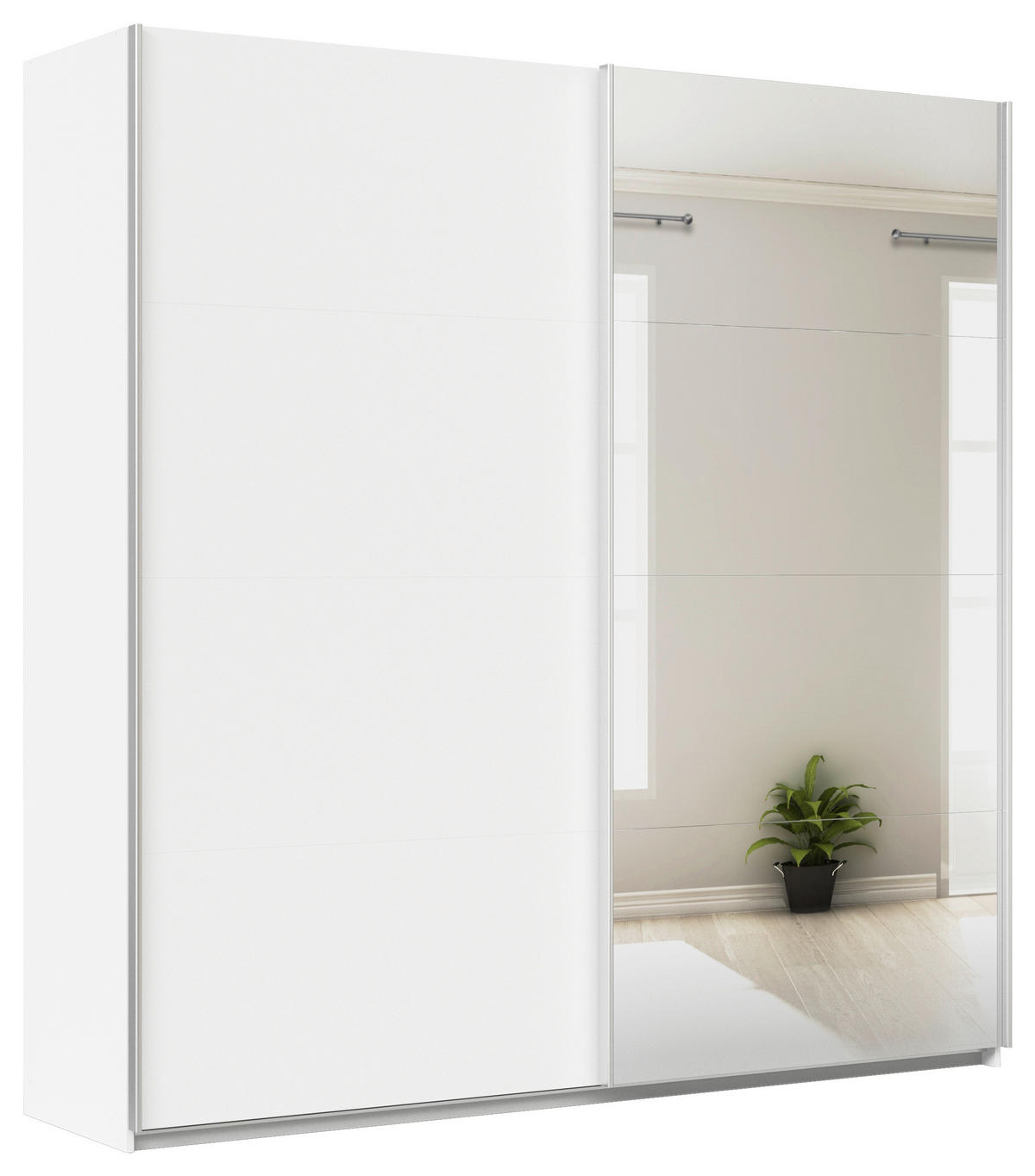 SCHWEBETÜRENSCHRANK 225/229/62 cm 2-türig Silberfarben, Weiß  - Silberfarben/Alufarben, MODERN, Holzwerkstoff/Metall (225/229/62cm)