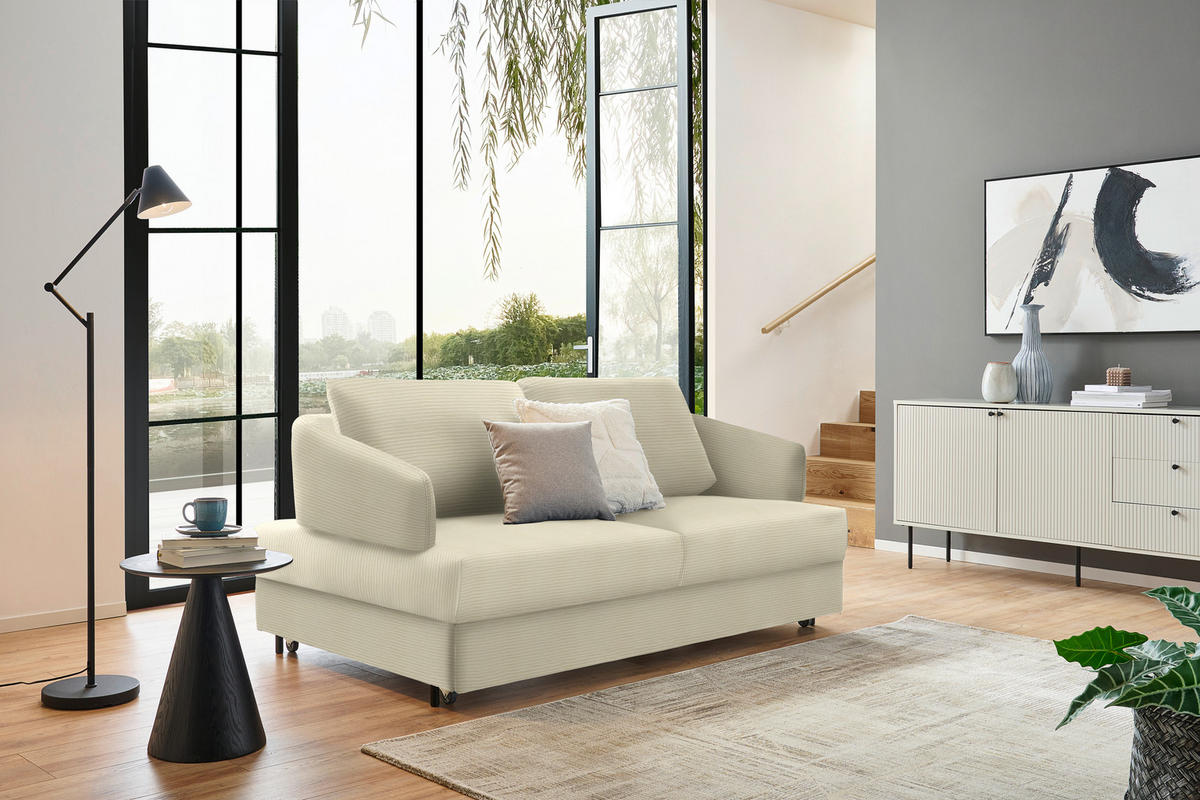 SCHLAFSOFA in Textil Creme  - Creme/Schwarz, Design, Textil/Metall (172/76-89/112-120cm) - Bali
